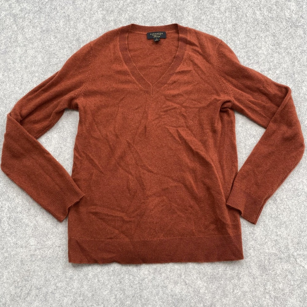 Charter Club Sweater Womens Small Orange 100% Cashmere V Neck Knit Pullover